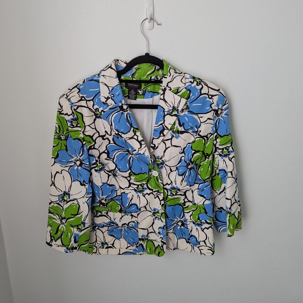 City Silk Green & Blue Floral Jacket, 12
